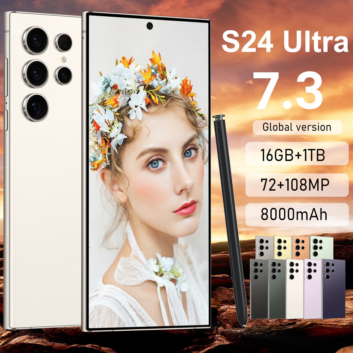 S24Ultra7.3-inch HD screen mobile phone, Android 13 16+1TB card smartphone, facial recognition/5G/4G/3G/GPS positioning